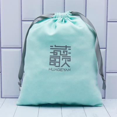 China Large Envelope Suede Drawstring Storage Pockets Bag With Custom Ribbon Logo Blue Suede Pocket for sale