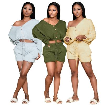 China 2022 Custom Made QUICK DRY Turtleneck V-Neck Sweater Women's Solid Color Logo Color Sweater Shorts Shorts Set 2022 for sale