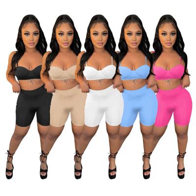 China Custom Logo Summer Crop Tops Breathable 2 Pieces Pants Sets Womens Tracksuits 2022 Spring Clothes 2 Two Piece Pant Sets Biker Short Sets for sale