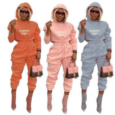 China Autumn Fall Women Tracksuit Set 2022 Spring Solid Color Anti-pilling Sports Hoodie Sweat Pants Logo Woman Two Piece Custom Women's Sweatsuit for sale