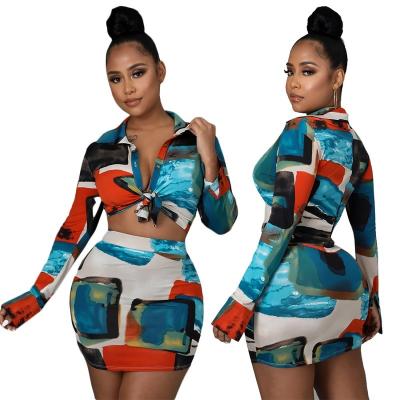 China 2022 anti-static new best-selling printing women's two-piece dress women's sexy pencil skirt dress fashion body shirt casual outfit for sale