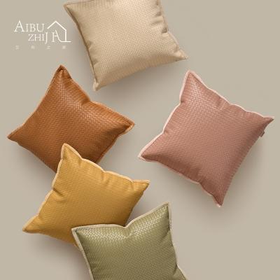 China AIBUZHIJIA Anti-Static Home Solid Color Pillowcase Faux Leather and Velvet Decorative Cushion Covers Handmade Woven Tile Cover for sale