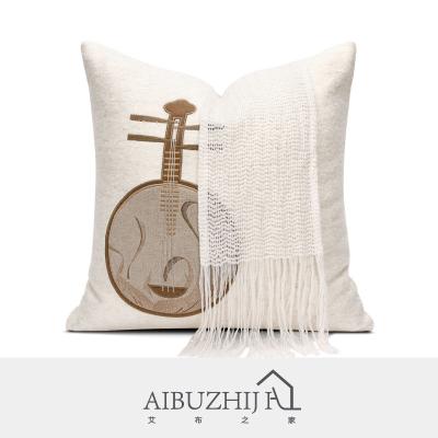 China AIBUZHIJIA Anti-Static Sofa Bedroom Beige Guqin Cloth Modern Chinese Luxury Embroidered Head Decoration Pillow Case Cushion Cover 45*45cm for sale