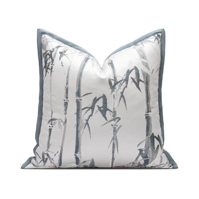 China Sofa Bedroom Luxury Decorative Pillow 45*45cm Gray Abstract Embroidered Bamboo Custom Modern Chinese Light Anti-Static for sale