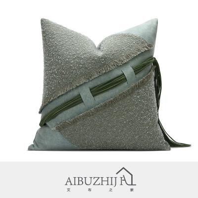 China AIBUZHIJIA Anti-Static Green Macrame Tile Cover Decorative Super Soft Cushion Cover For Sofa Home Pillow Case for sale