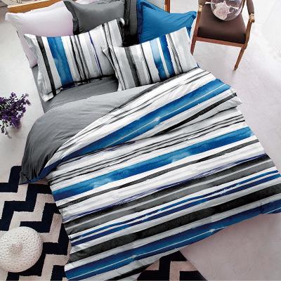 China Best Quality Home Textile Nondisposable Queen Striped 4 Pcs Cotton Sheets Reactive Print Sheet Sets for sale