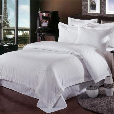 China Nondisposable Wholesale Five Star Luxury Hotel Duvet Cover Sets White 100 Cotton Satin Stripe Fabric Hotel Bedding Set for sale