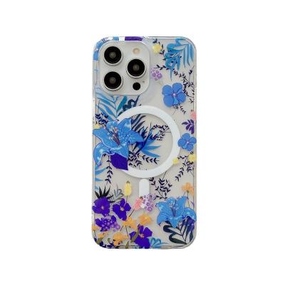 China Shockproof For iPhone14plus 13pro Max Style 11 Ins Style 11 Floral Magnetic Shockproof Phone Case Printed Wireless Charger for sale