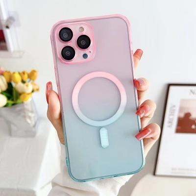 China Gradient Magsafes Shockproof Back Cover Phone Case For iPhone 14promax Cell Phone Cases For iPhone 12 13 With Camera Lens Protector for sale