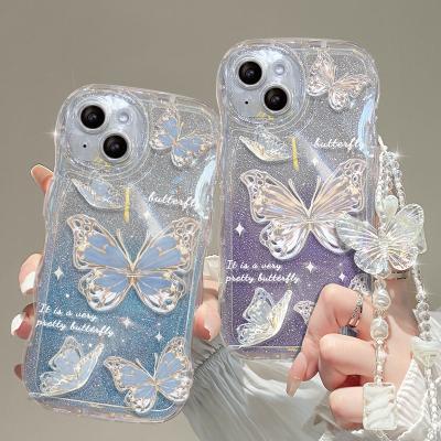 China Fashion Glitter Shockproof Soft Clear Butterfly Painted Silicone TPU Case Phone Case for iphone 14pro 13 12 XR max cover mobile accessories for sale