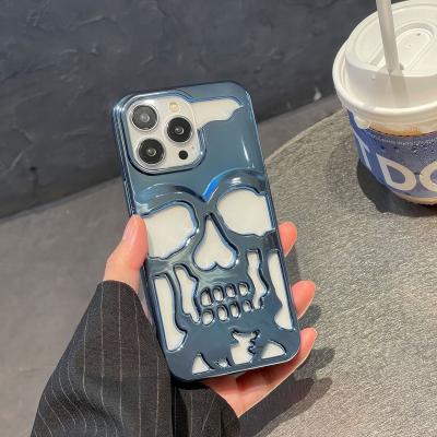 China 3D Plating Shockproof Shockproof Luxury Slim Luxury Skull Soft Case For iPhone 14 plus pro 12 11 Bling 13 Max Cavity Cell Phone Back Cover for sale