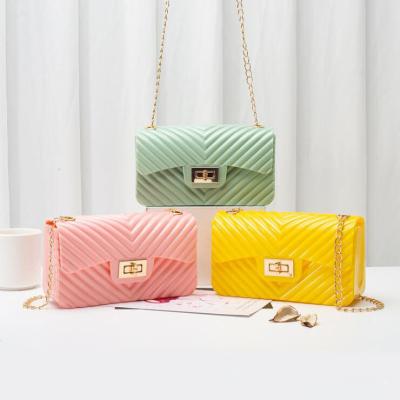 China New Trendy Small Square PVC Coin Purse Chain Cross Jelly Bag Summer Shoulder Bag - Body Bag For Girl for sale