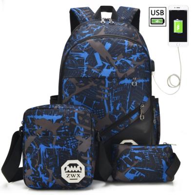 China With USB Student Style Backpack Full Printed Backpack Set 3 In 1 for sale