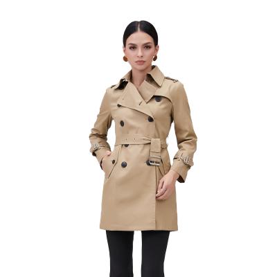 China Anti-wrinkle ladies classic cross buttoned self tie-waist lined trench coat outerwear for sale