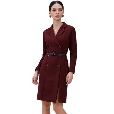 China Wholesale Anti-wrinkle Yong Ladies Fashion Trench Coat Custom Made Wool Double Breasted Blazer Dress With Belt for sale