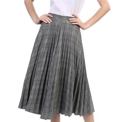 China Plus Size Fashion High Quality Ladies Pleated Maxi Long Skirt Plaid Skirt For Women for sale