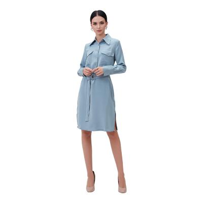 China New Anti-Static Woman Summer Long Sleeve Printed 100% Silk Chest Pockets Dress for sale