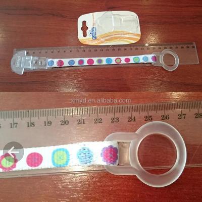 China Hot Selling Cotton Polyester Dummy Pacifier Holders With Silicone Printed Ribbon Belt And Ring for sale