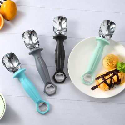 China Hot Sales Stored In Amazon Ice Cream Scoop Multifunctional Watermelon Spoon With Bottle Opener Zinc Alloy Spoon With PP Handle for sale