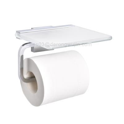 China No Drill Stainless Paper Towel Rack With Glass Phone Shelf No Drill Wall Mount for sale