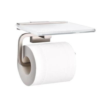 China No Drill Toilet Paper Roll Holder With Cell Phone Shelf No Drill Wall Mount for sale