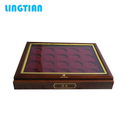 China Custom Recycled Materials LINGTIAN China Product Logo Challenge Coin Storage Wooden Box for sale