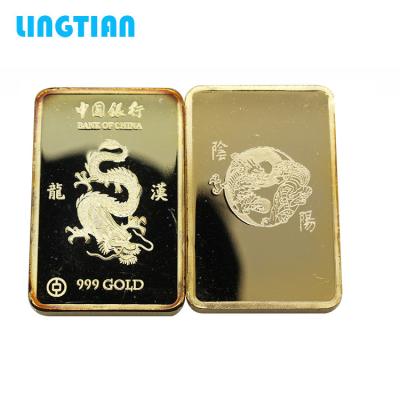 China China LINGTIAN 999 Fine 24k Gold Souvenirs Custom Bullion Bar for sale