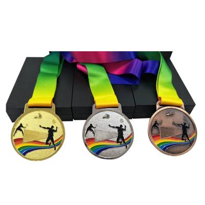 China China Custom Gold Silver Copper Badminton Sport Medals With Colorful Ribbon for sale