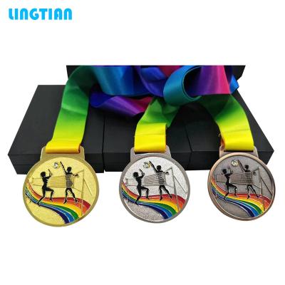 China China Custom Champion, Second Place, Third Place Volleyball Race Medal With Colored Ribbon for sale