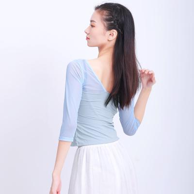 China Stretchy Women Ballet Dance Practice Clothes Adult Ballet Mesh Splice Tops for sale