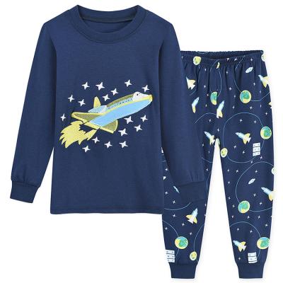 China Sleepwear Boys Cotton Print Breathable Cartoon Flat Long Sleeve Kids Pajamas Set for sale