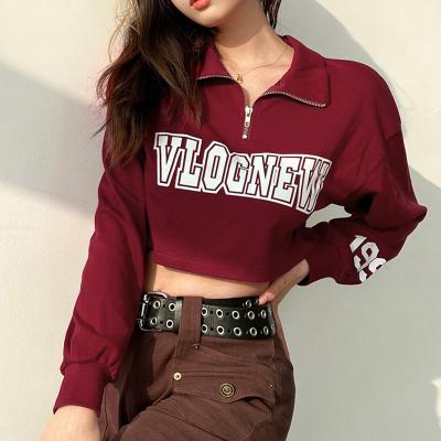 China Spring 2022 Sweater Fashion Print Sweatshirt Breathable Loose Women s Apparel Cropped Hoodie Woman for sale