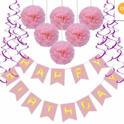 China Paper Ball Bunting Set Wedding Party This set includes: A set of pink happy birthday fish tail flag for sale