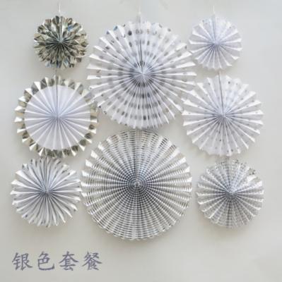 China Custom silver folding fan festival festive supplies paper fan Birthday party wedding decorations home decor 6pcs/set for sale