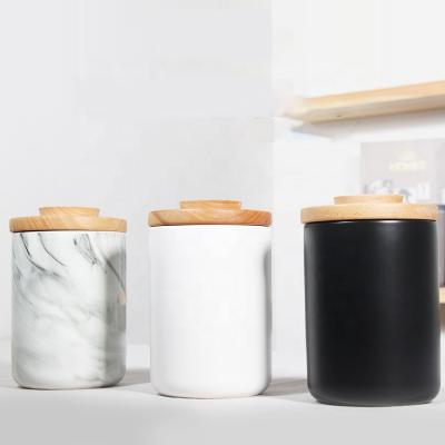 China Viable The End Storage Ceramic Jar Food Grade Bamboo Lid, Coffee Sugar Salt Storage Tea Jar for sale