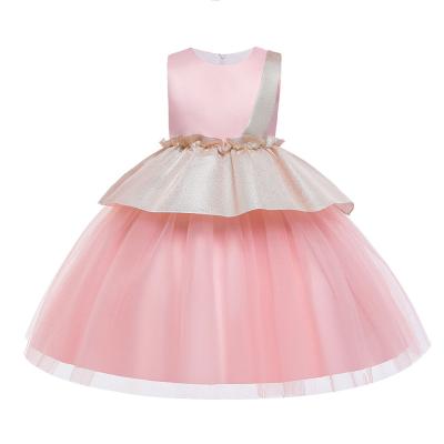 China Anti-wrinkle girls dresses kids wedding dresses bridesmaids bow Rose Print Princess Christmas Girl short sleeve dresses wedding kids for sale