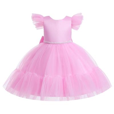 China Princess Night Kids Children's Dresses Anti-wrinkle Flower Wedding Flying Sleeve Cute Fluffy Bow Skirt For Girls for sale