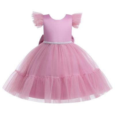 China Anti-Wrinkle Dot Backless Princess Skirt Princess Birthday Lace Up Sleeveless Tutu Children Kids Girls Dress for sale