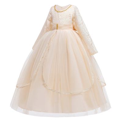 China Latest Anti-wrinkle Baige Western Party Wear Cute Puffy Elegant Fashion Long Bridesmaid Kids Children Girl Dresses for sale