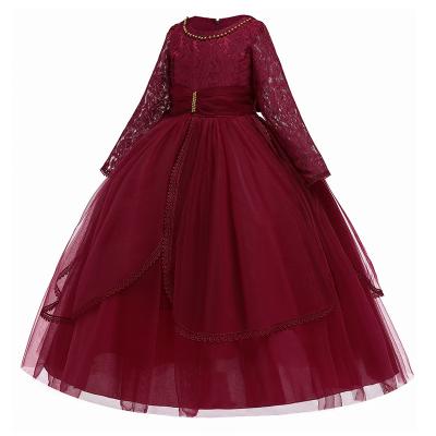 China Luxury Anti-wrinkle Bridesmaid Long Sleeves Princess Kids Evening Ball Gown Fancy Birthday Party Girls Dresses for sale