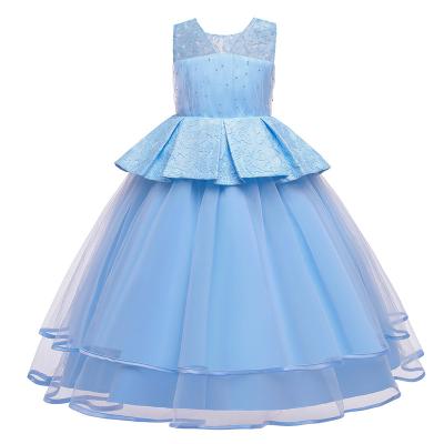 China Anti-wrinkle Wholesale Baby Party Dresses Lace Satin Flower Wedding Birthday Long Kids Girls Dresses for sale