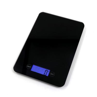 China Cafe Kitchen Scales Promotional Black Low Price Tempered Glass Digital Food Kitchen Scale With Bluelight LCD Display for sale