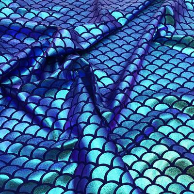 China Viable Mermaid Foil Fabric Hologram Foil Printed Fish Scales Spandex Stretch Fabric For Swimwear Costume Use for sale