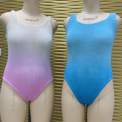 China Good Breathable Hot Selling Pink Gradient and Blue Gradient Stretch Cotton Seersucker Tiedye Pleat Swimwear (one size fit all) for sale