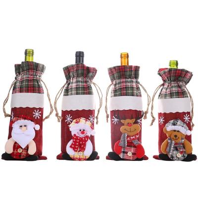 China Indoor Santa Claus Drawstring Pouch Xmas Wine Bear Christmas Decorations Reindeer Snowman Gift Bags Christmas Wine Bottle Cover for sale