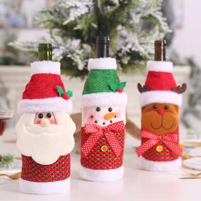 China Christmas Ornaments Christmas Decorations Reindeer Snowman Santa Claus Drawstring Pouch Red Xmas Indoor Wine Gift Bags Christmas Wine Bottle Cover for sale