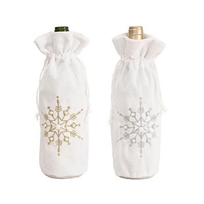 Китай Christmas Home Decor In Stock Christmas Decorations Gold Snowflake Pearl White Christmas Wine Bottle Cover продается