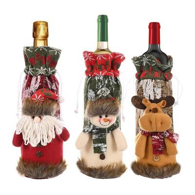 China Christmas Home Decor in Stock Decorations Santa Claus Elk Snowman Christmas Gift Bags with Drawstring Christmas Wine Bottle Cover for sale