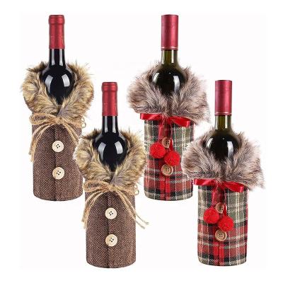 Китай Christmas Home Decor in Christmas Stocking Decorations Plaid Christmas Wine Canvas Gift Bags with Collar Button Christmas Wine Bottle Cover продается