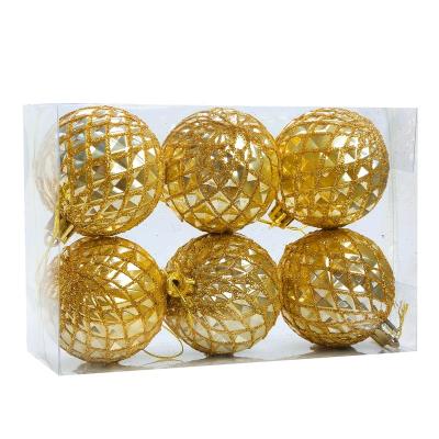 China 6 Pcs Hanging Tree Home Decor Christmas Ball Ornaments Gold 6cm Red Box Meshed Glitter Christmas Balls for sale